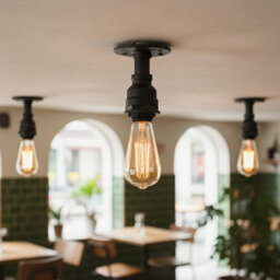 " Industrial Retro Pipe Style Ceiling Light Black Vintage Metal Flush Mount With E27 Fitting For Kitchen Bar Cafe Hallway" - thumbnail 4