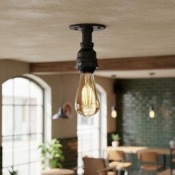 " Industrial Retro Pipe Style Ceiling Light Black Vintage Metal Flush Mount With E27 Fitting For Kitchen Bar Cafe Hallway" - thumbnail 3