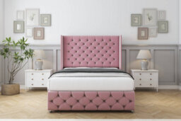 "Sloomy Luthor Pink Plush Divan Bed Set No Drawers - 54"" Wingback & 12"" Footboard 3' Single" - thumbnail 1