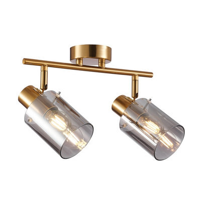 Luminosa Lighting Luminosa Sardo Twin Ceiling Spotlight Brass, Smoked 2Xe14