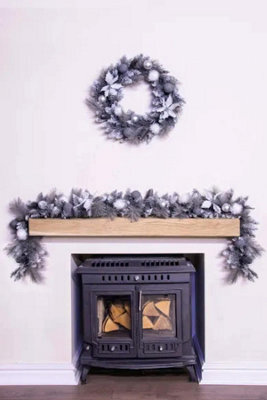 Christmas Tree World 180Cm Decorated Silver Mixed Pine Garland With White Poinsettia - image 1