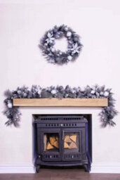Christmas Tree World 180Cm Decorated Silver Mixed Pine Garland With White Poinsettia
