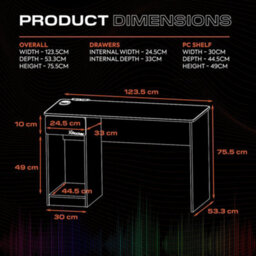 X Rocker Carbon-Tek 120Cm Led Gaming Desk With Wireless Charging - White Rgb - thumbnail 8