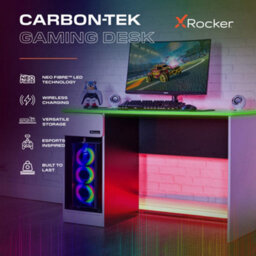 X Rocker Carbon-Tek 120Cm Led Gaming Desk With Wireless Charging - White Rgb - thumbnail 2