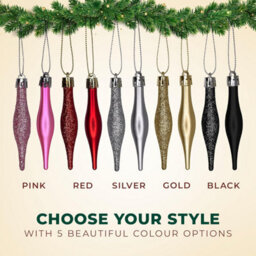 Festive Fix 15 Pack 8.5Cm Matte Glitter Droplet Baubles In Baby Pink Durable Shatterproof Christmas Tree Ornaments With Strings - thumbnail 7