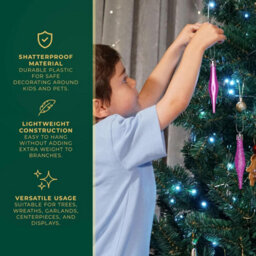 Festive Fix 15 Pack 8.5Cm Matte Glitter Droplet Baubles In Baby Pink Durable Shatterproof Christmas Tree Ornaments With Strings - thumbnail 5