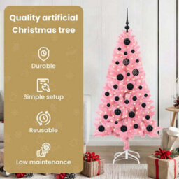 Vidaxl Christmas Tree With 150 Leds With Stand Pink 150 Cm Pvc - thumbnail 7