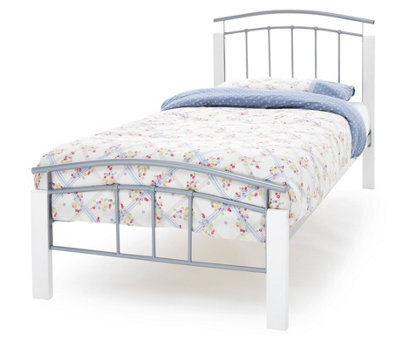 Save On Goods UK 3Ft Single Silver Metal Tubular Bed Frame, White Painted Wood Corner Posts.strong Sturdy Frame Bedstead Base. - image 1