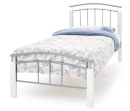 Save On Goods UK 3Ft Single Silver Metal Tubular Bed Frame, White Painted Wood Corner Posts.strong Sturdy Frame Bedstead Base. - thumbnail 1