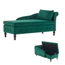 Matteo Modern Velvet Chaise Lounge Sofa With Hidden Storage - Green - thumbnail 2