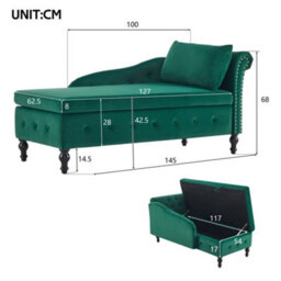 Matteo Modern Velvet Chaise Lounge Sofa With Hidden Storage - Green - thumbnail 6