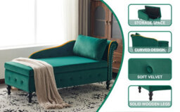 Matteo Modern Velvet Chaise Lounge Sofa With Hidden Storage - Green - thumbnail 7