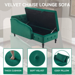 Matteo Modern Velvet Chaise Lounge Sofa With Hidden Storage - Green - thumbnail 4