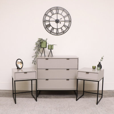 Melody Maison 3 Drawer Chest Of Drawers And Pair Of Bedside Tables - Hesley Taupe Stone Range - image 1