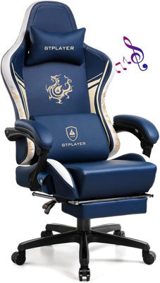 Gtplayer Gaming Chair With Bluetooth Speakers And Footrest, Ergonomic Computer Chair Heavy Duty Lumbar Support Chair, Blue - image 1