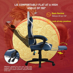 Gtplayer Gaming Chair With Bluetooth Speakers And Footrest, Ergonomic Computer Chair Heavy Duty Lumbar Support Chair, Blue - thumbnail 5