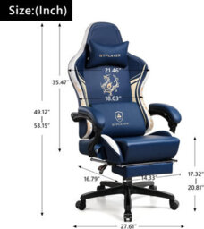 Gtplayer Gaming Chair With Bluetooth Speakers And Footrest, Ergonomic Computer Chair Heavy Duty Lumbar Support Chair, Blue - thumbnail 2