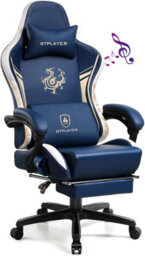 Luckracer Gaming Chair With Bluetooth Speakers And Footrest, Ergonomic Computer Chair Heavy Duty Lumbar Support Chair, Blue