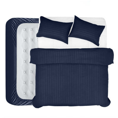 Aspire Homeware Navy Duvet Cover Complete Set, Reversible Modern Bedding Set, Super King (L)220Cm X (W)260Cm - image 1