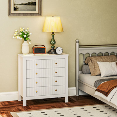 Homcom Fluted Bedroom Chest Of Drawers W/ 5 Drawers Gold Tone Handles White - image 1