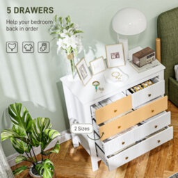 Homcom Fluted Bedroom Chest Of Drawers W/ 5 Drawers Gold Tone Handles White - thumbnail 4