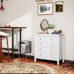 Homcom Fluted Bedroom Chest Of Drawers W/ 5 Drawers Gold Tone Handles White - thumbnail 7