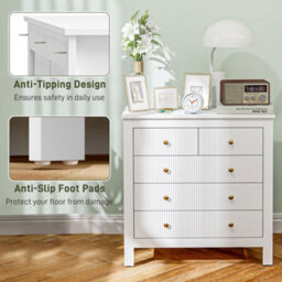 Homcom Fluted Bedroom Chest Of Drawers W/ 5 Drawers Gold Tone Handles White - thumbnail 6