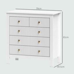 Homcom Fluted Bedroom Chest Of Drawers W/ 5 Drawers Gold Tone Handles White - thumbnail 3