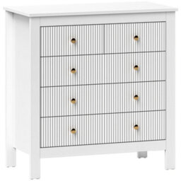 Homcom Fluted Bedroom Chest Of Drawers W/ 5 Drawers Gold Tone Handles White - thumbnail 2
