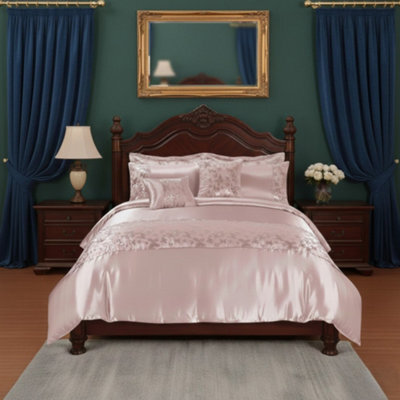 Duvet Cover Embroidery Set Luxury Bedding With Matching Pillowcases Pink - image 1