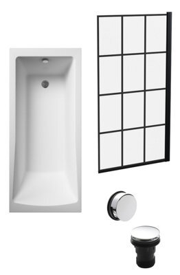 Balterley Square Single Ended 1700X700 With Leg Set & Black Square Framed Screen & Chrome Waste - image 1