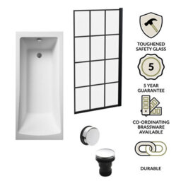 Balterley Square Single Ended 1700X700 With Leg Set & Black Square Framed Screen & Chrome Waste - thumbnail 3