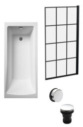 Balterley Square Single Ended 1700X700 With Leg Set & Black Square Framed Screen & Chrome Waste - thumbnail 1