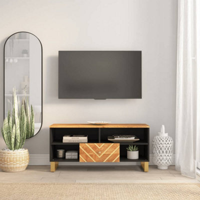 Berkfield Tv Cabinet Brown And Black 100X33.5X46 Cm Solid Wood Mango - image 1