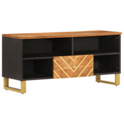 Berkfield Tv Cabinet Brown And Black 100X33.5X46 Cm Solid Wood Mango - thumbnail 2