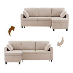 Btm L Shaped Sofa Bed, 3 Seater Pull Out Corner Sofa With Storage, Convertible Sectional Couch, Beige - thumbnail 7