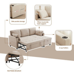 Btm L Shaped Sofa Bed, 3 Seater Pull Out Corner Sofa With Storage, Convertible Sectional Couch, Beige - thumbnail 9