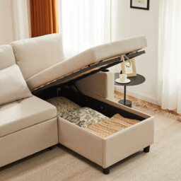 Btm L Shaped Sofa Bed, 3 Seater Pull Out Corner Sofa With Storage, Convertible Sectional Couch, Beige - thumbnail 8