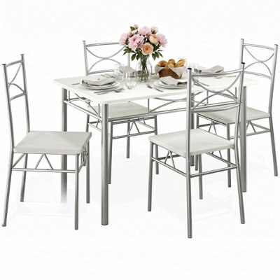 Casaria Dining Table Chairs Set 4 Space Saving Compact, White & Silver - image 1