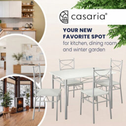 Casaria Dining Table Chairs Set 4 Space Saving Compact, White & Silver - thumbnail 2
