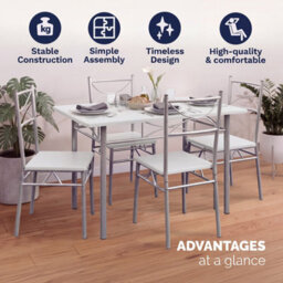 Casaria Dining Table Chairs Set 4 Space Saving Compact, White & Silver - thumbnail 9