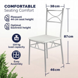 Casaria Dining Table Chairs Set 4 Space Saving Compact, White & Silver - thumbnail 4