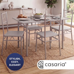 Casaria Dining Table Chairs Set 4 Space Saving Compact, White & Silver - thumbnail 7