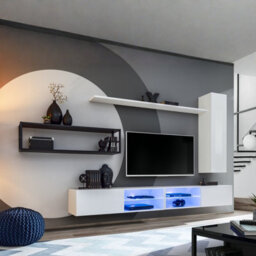 Switch Met Iv Living Room Wall Unit Modern Industrial Furniture Set With Tv Cabinets Shelves And Metal Bookcase White Black