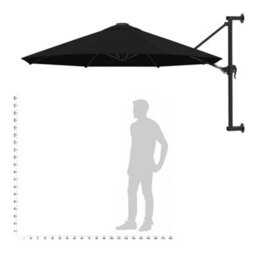 Vidaxl Wall-Mounted Garden Parasol With Metal Pole 300 Cm Black - thumbnail 9