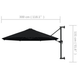 Vidaxl Wall-Mounted Garden Parasol With Metal Pole 300 Cm Black - thumbnail 8