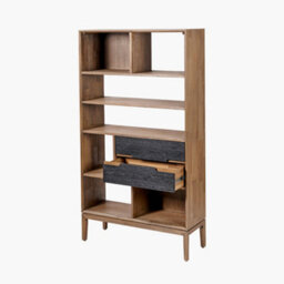 Pacific Lifestyle 7 Tier Shelf Black And Natural Acacia Wooden Bookcase 2 Drawer - thumbnail 5