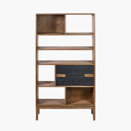 Pacific Lifestyle 7 Tier Shelf Black And Natural Acacia Wooden Bookcase 2 Drawer - thumbnail 2