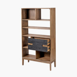 Pacific Lifestyle 7 Tier Shelf Black And Natural Acacia Wooden Bookcase 2 Drawer - thumbnail 4
