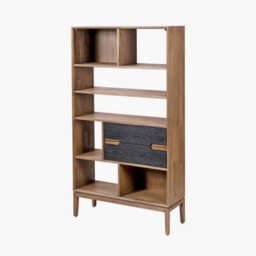 Pacific Lifestyle 7 Tier Shelf Black And Natural Acacia Wooden Bookcase 2 Drawer - thumbnail 3